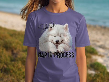 Shhhhh Nap In Process Samoyed Dog Graphic Tee