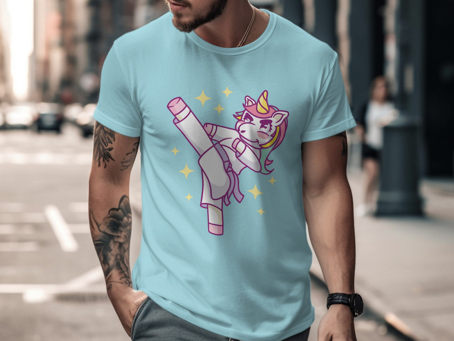 Kickboxing Unicorn Design Light Blue Shirt