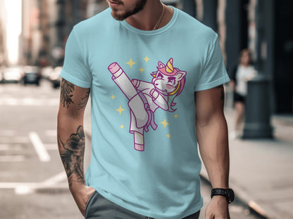 Kickboxing Unicorn Design Light Blue Shirt