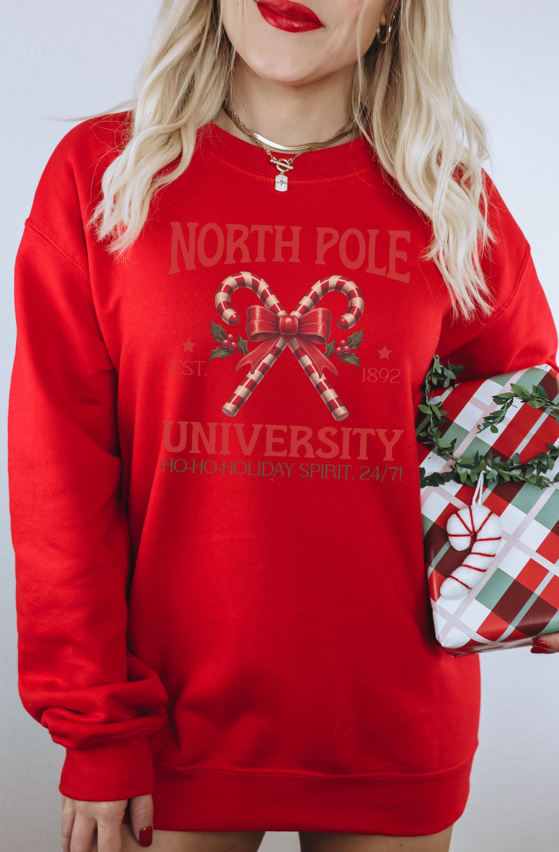 North Pole University Red Holiday Sweatshirt Product