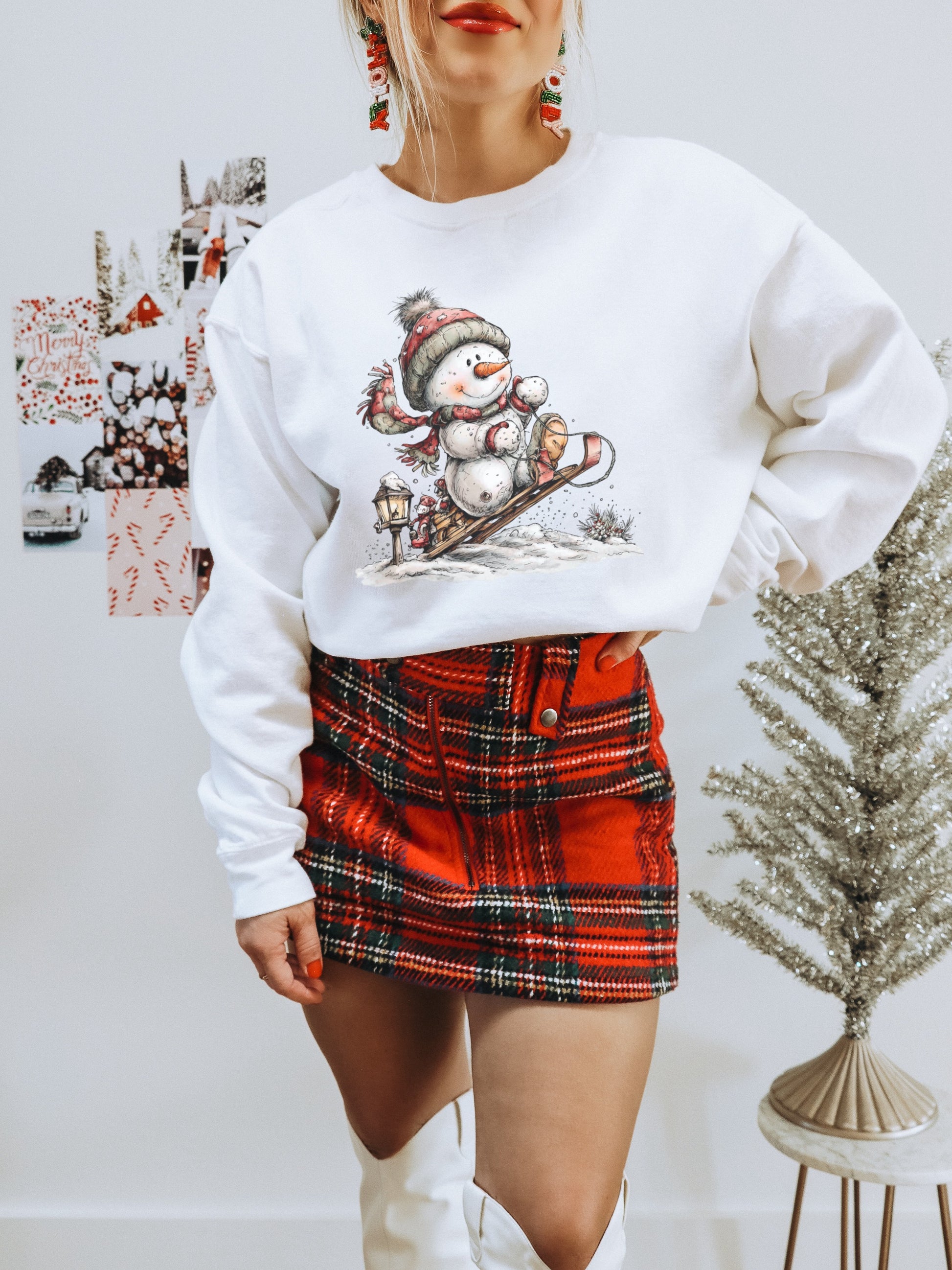 Festive Christmas Snowman Sweatshirt Winter Apparel