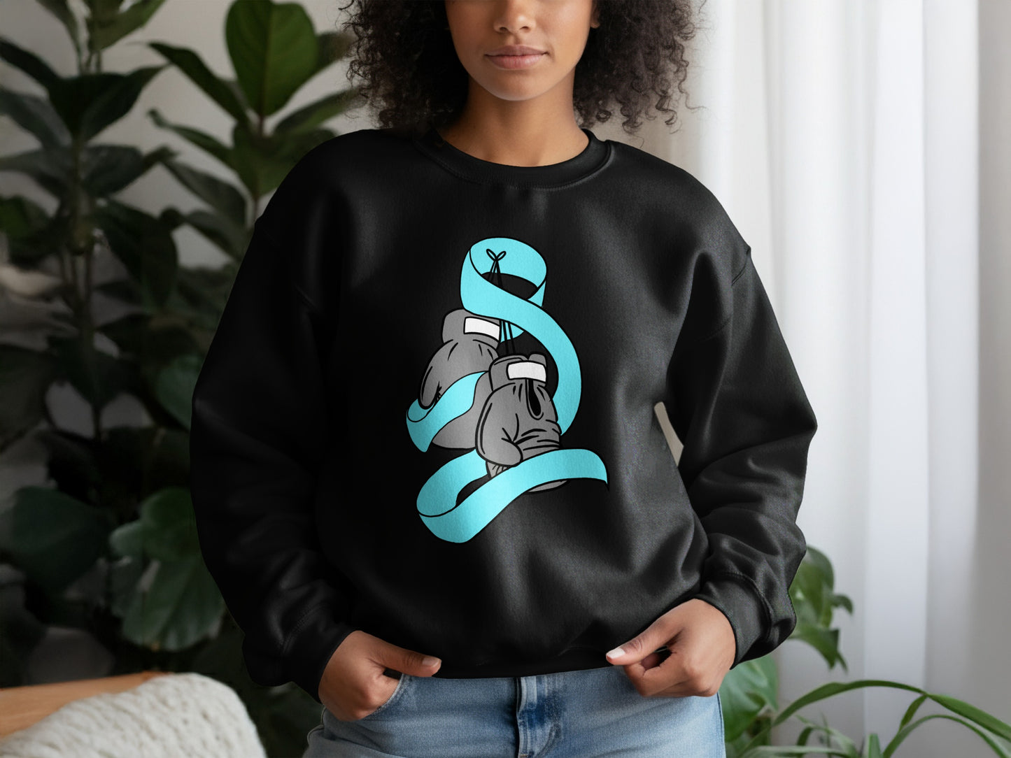 Boxing Gloves with Blue Ribbon Graphic Sweatshirt