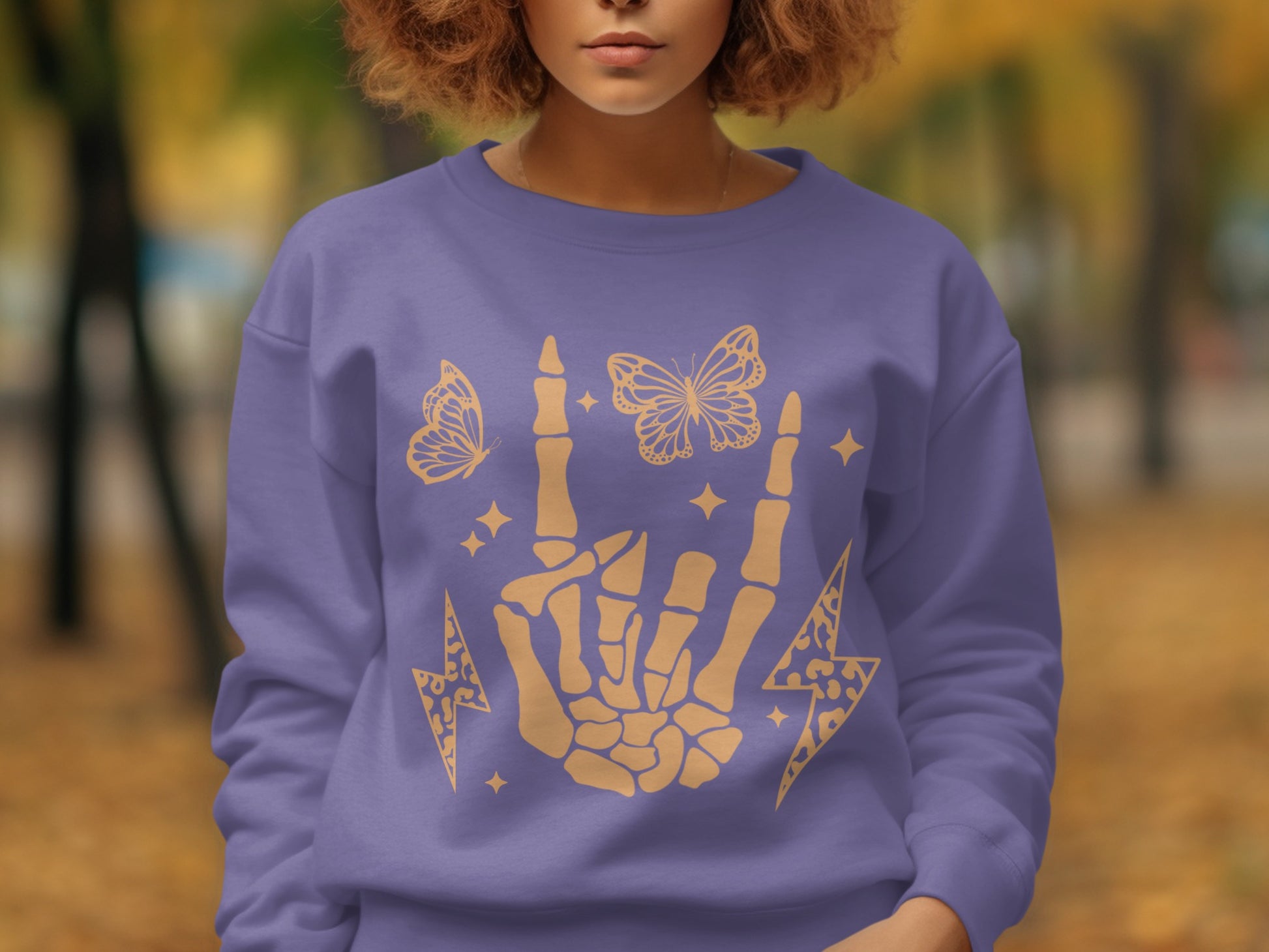 Butterfly Skeleton Hand Rock Graphic Sweatshirt