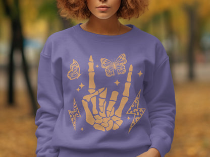 Butterfly Skeleton Hand Rock Graphic Sweatshirt