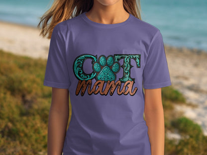 Cat Mama Graphic Purple T-shirt Product