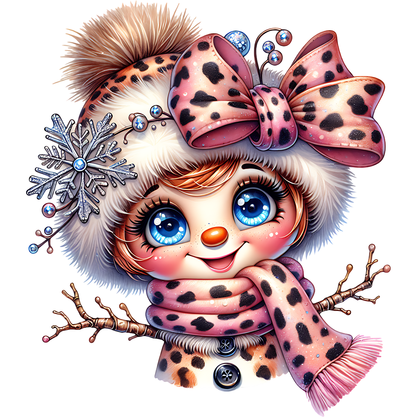 Adorable Snowman Figurine with Snowflake Hat and Bow