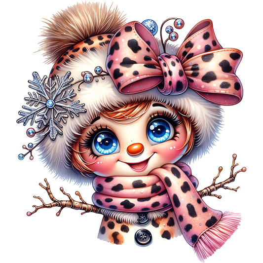 Adorable Snowman Figurine with Snowflake Hat and Bow