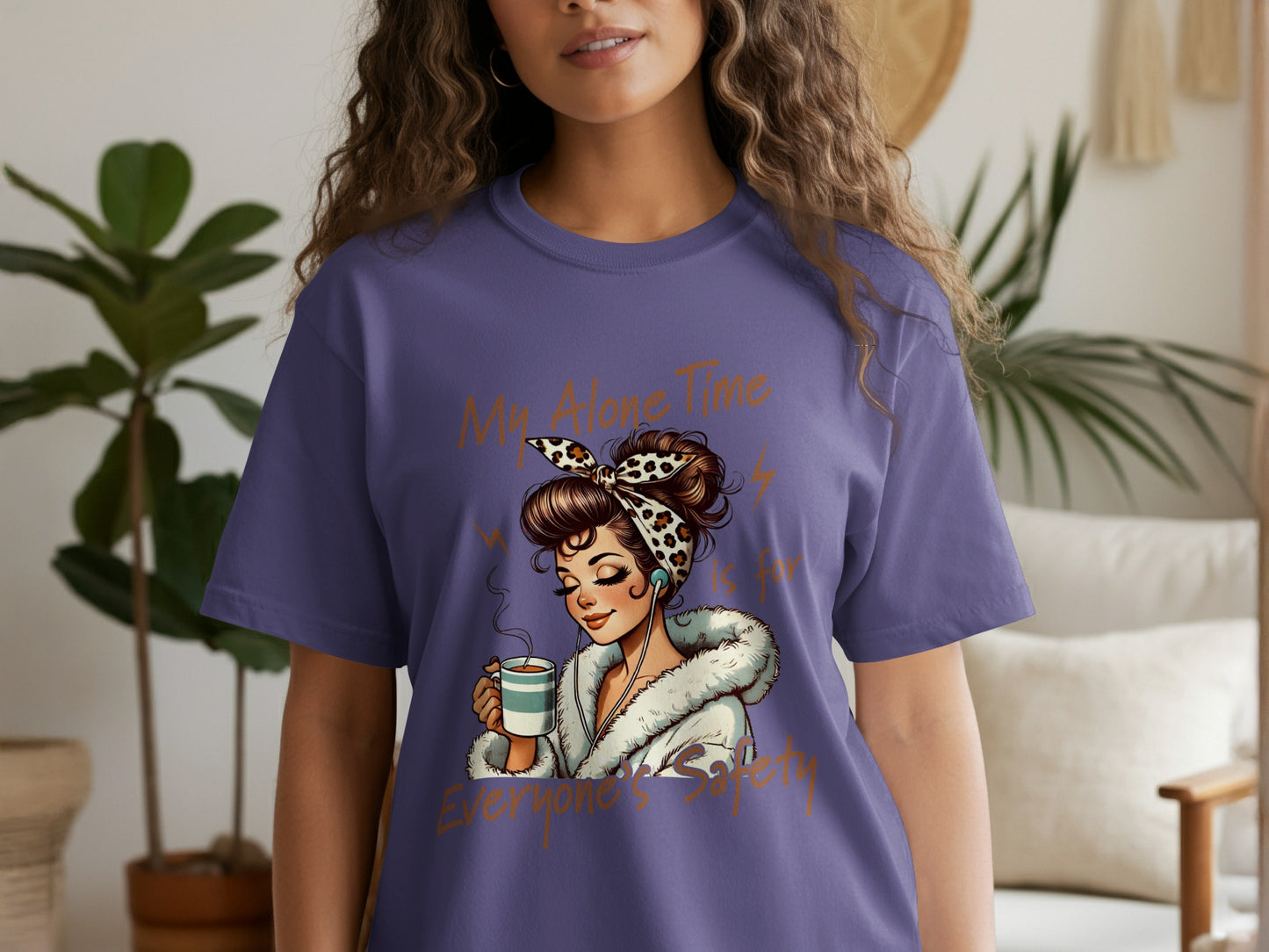Alone Time T-Shirt, Introvert Tee, Funny Sarcastic Shirt, Safety Shirt, Woman with Coffee, DTF Transfer, Ready to Press T-Shirt
