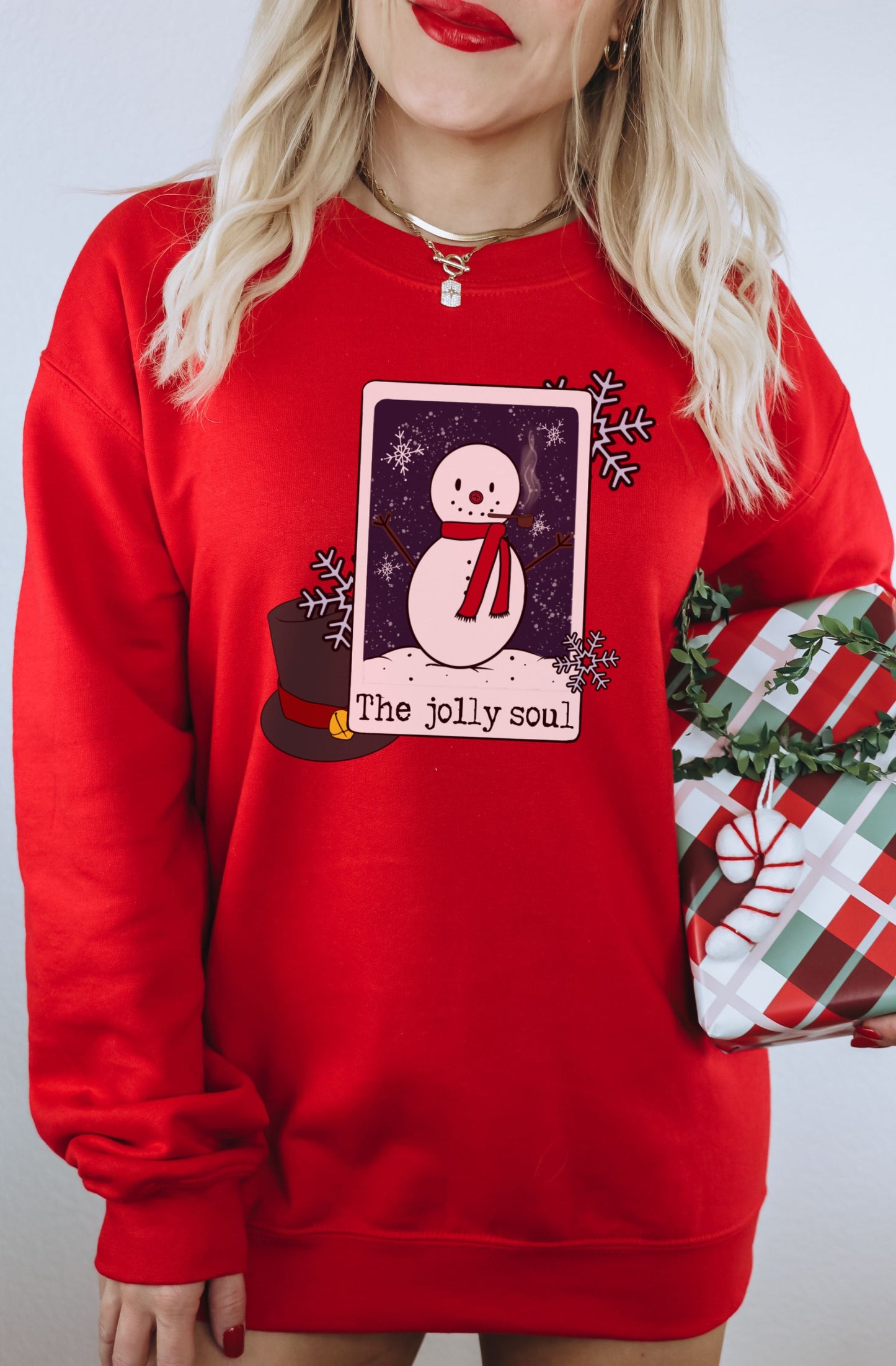 The Jolly Soul Snowman Print Red Sweater