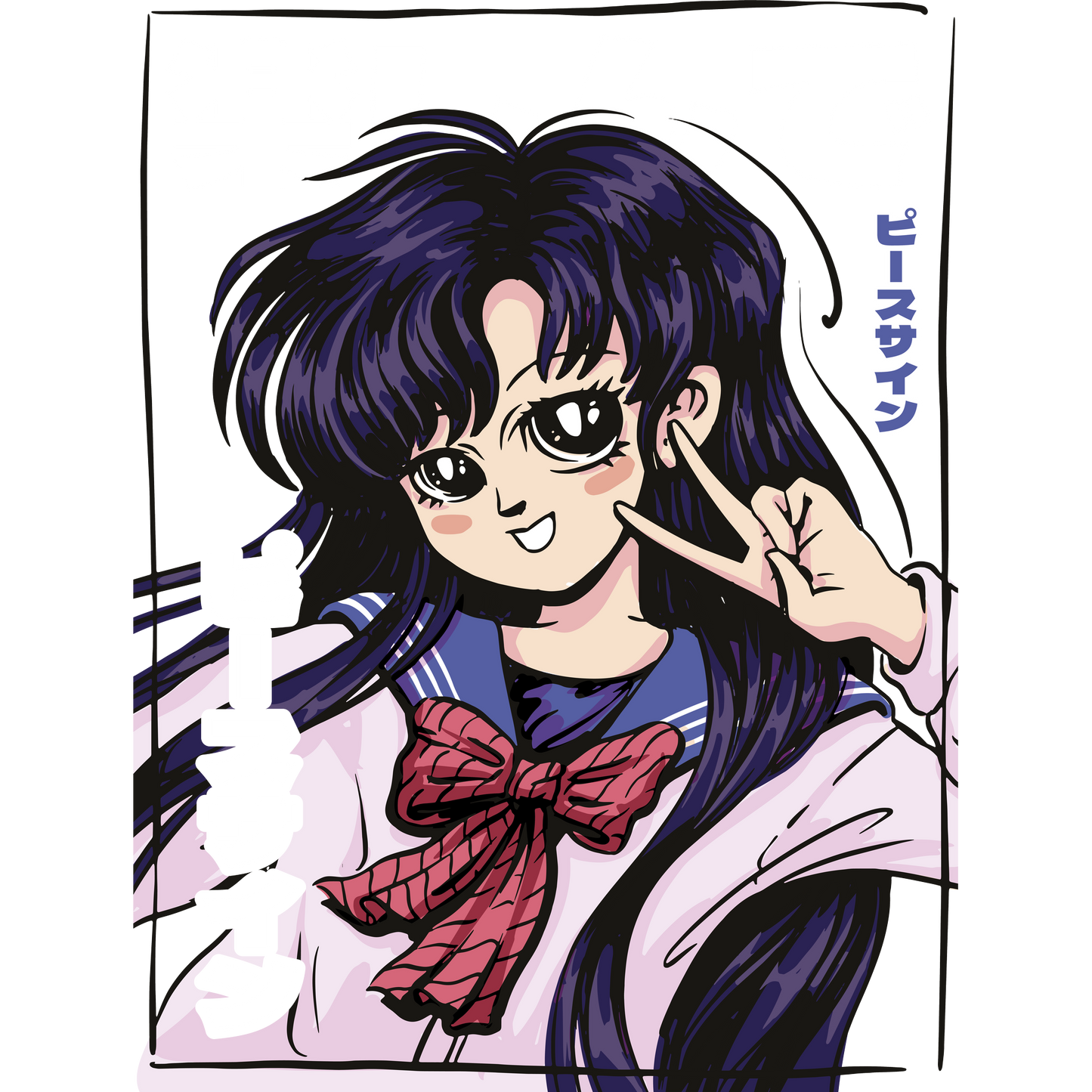Anime Girl with Peace Sign Illustration Art Print