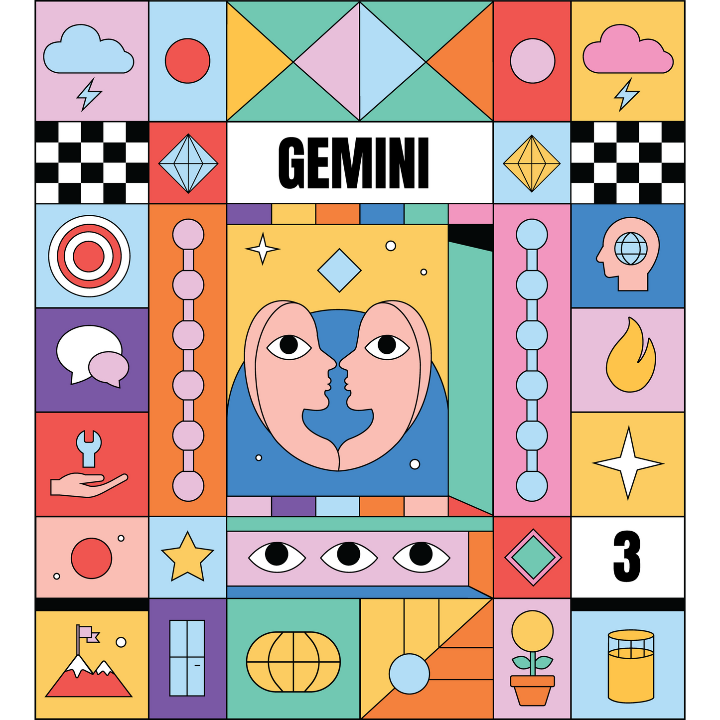 Colorful Gemini Themed Astrological Art Decor