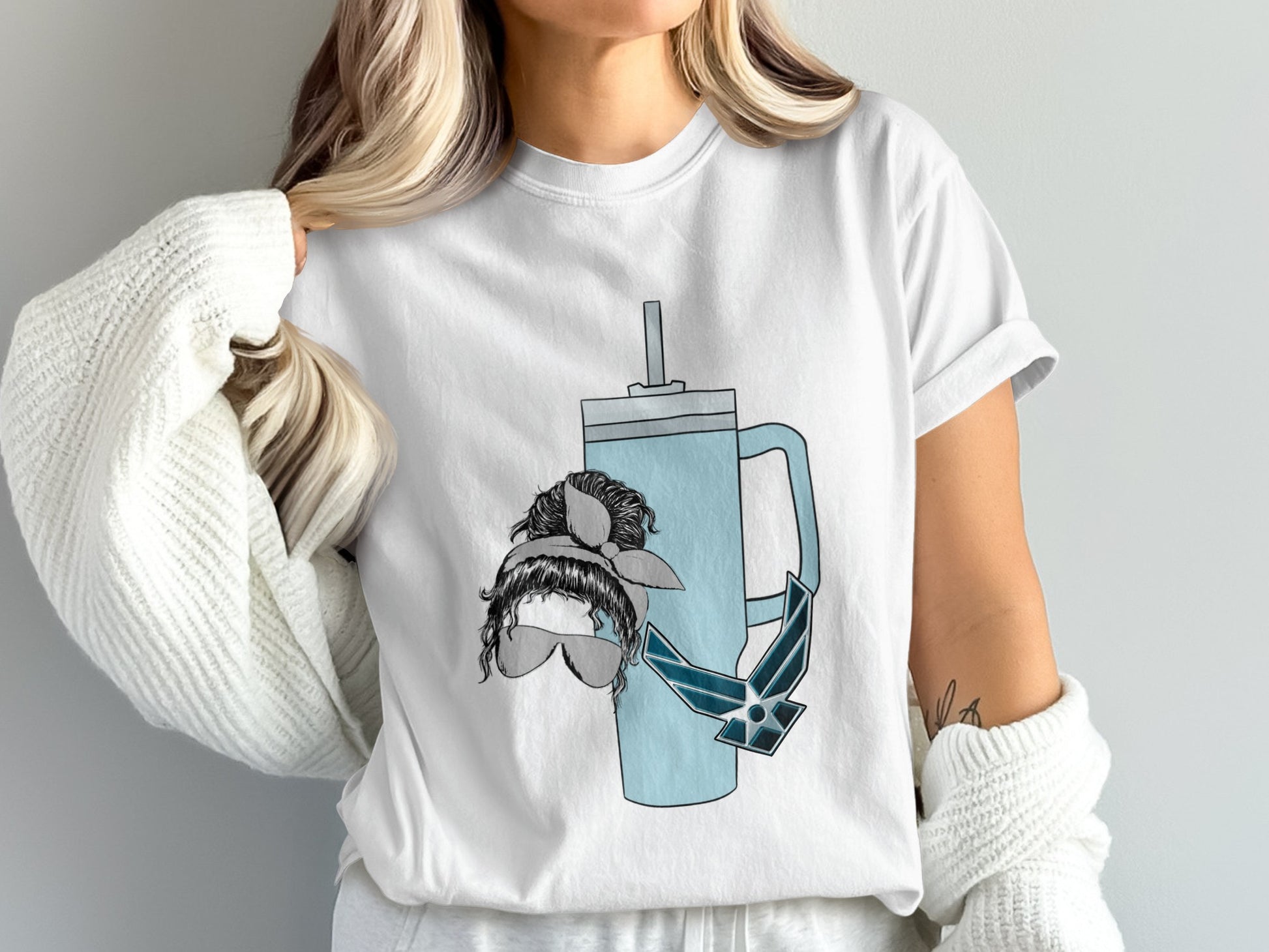 Trendy T-shirt with Unique Cup and Hat Graphic Design