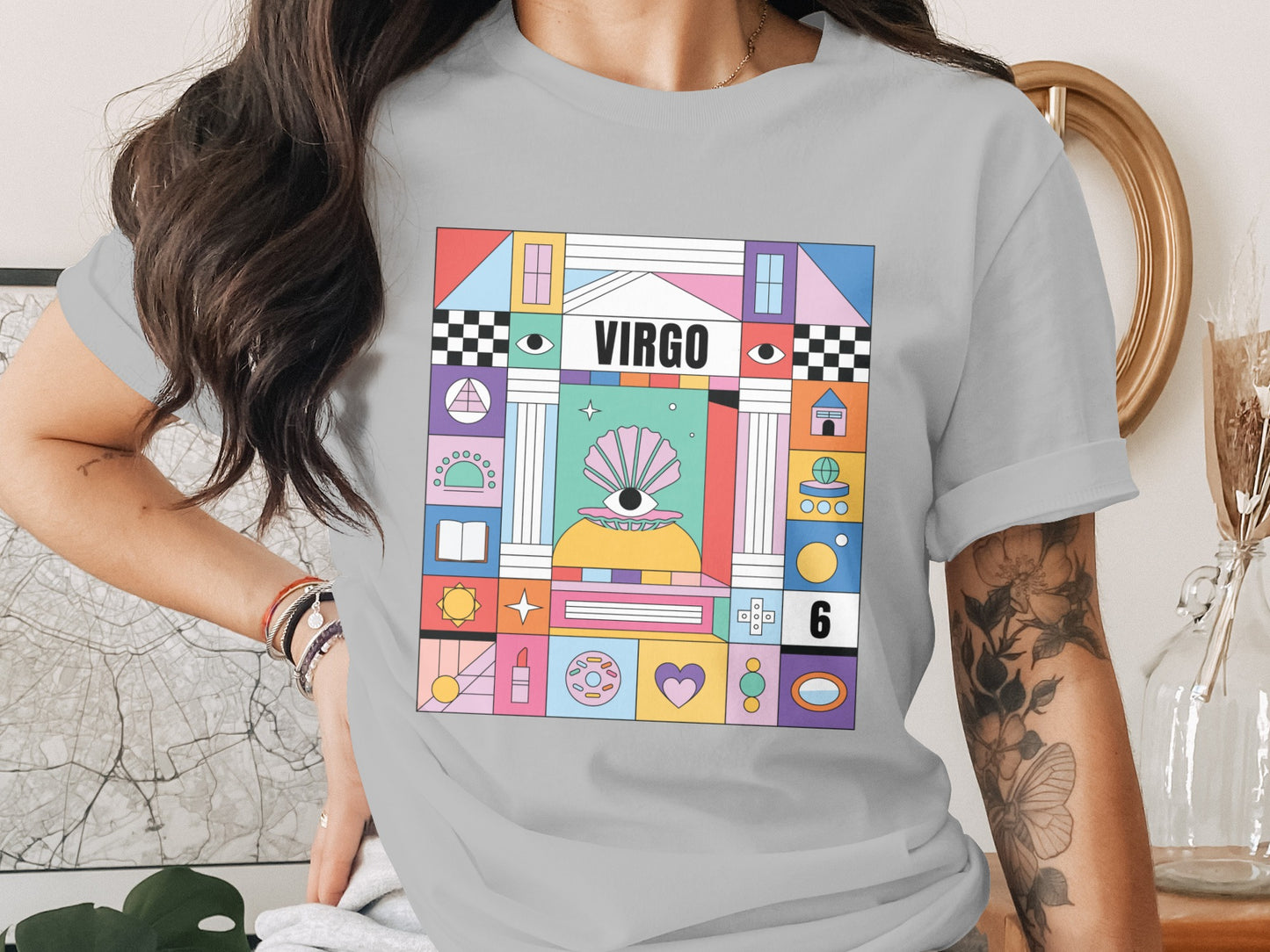 Artistic Virgo Graphic Tee Featuring Colorful Designs