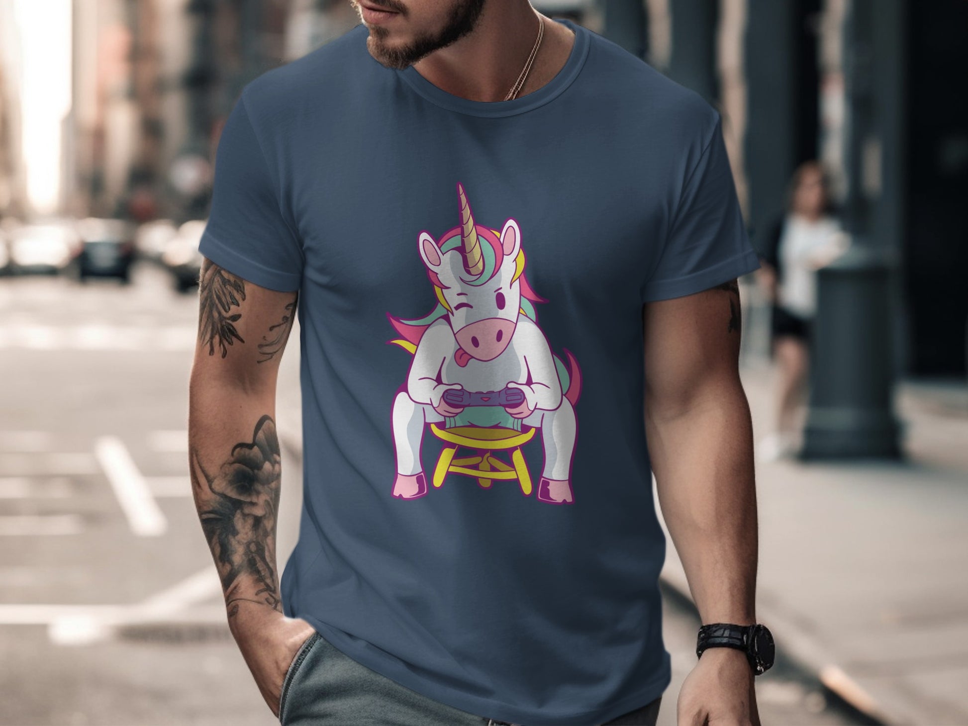 Funny Gaming Unicorn Graphic T-Shirt for Men