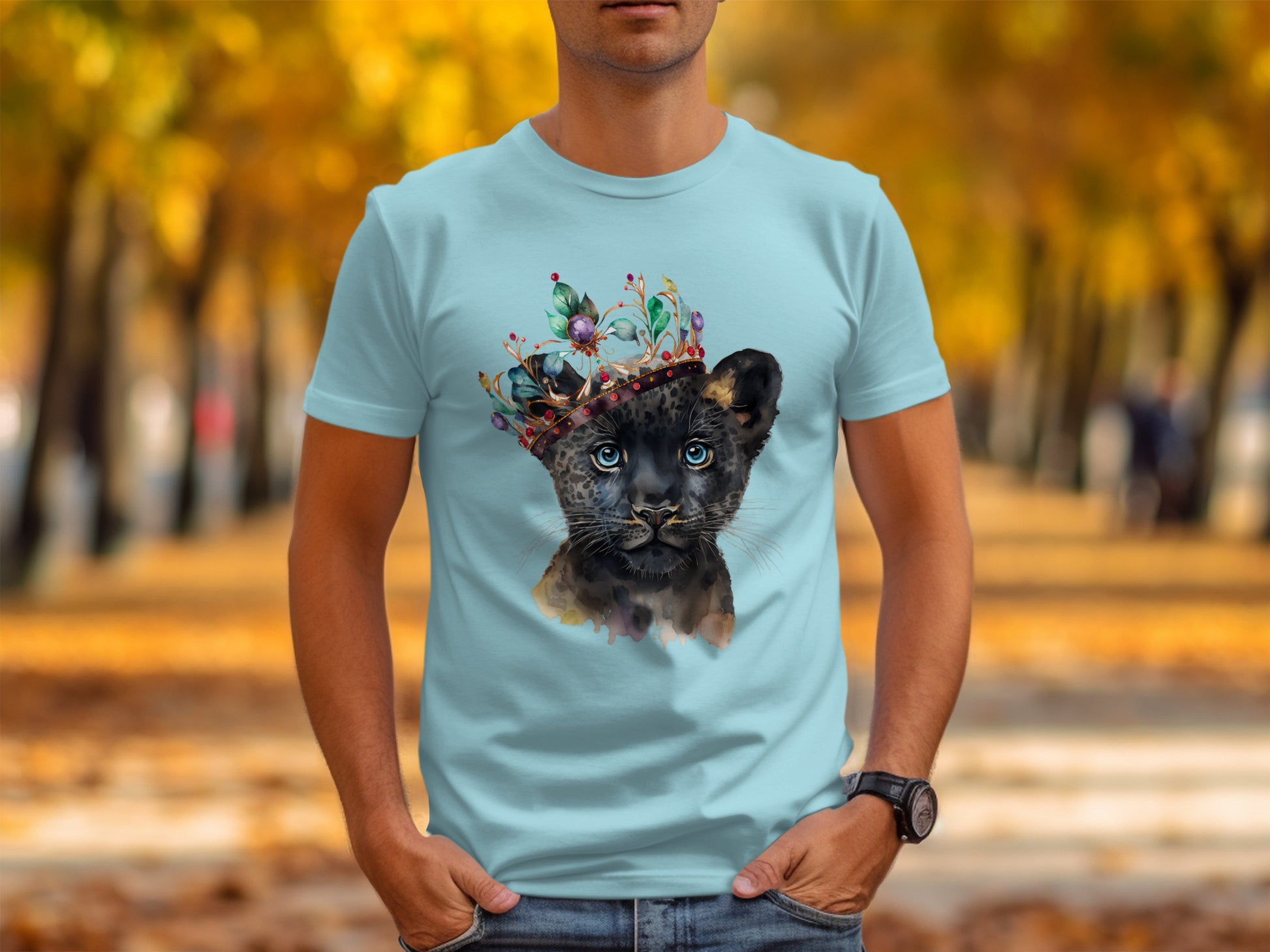 Black Panther in Floral Hat Graphic Tee Product