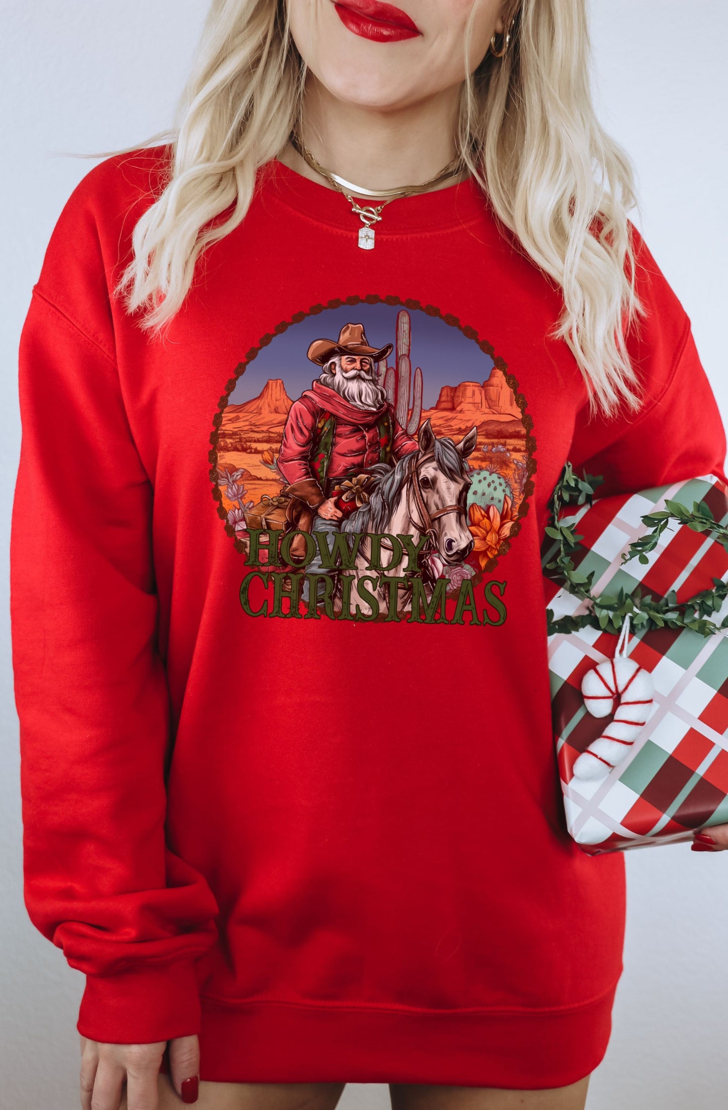 Festive Christmas Sweater with Santa Claus and Horse