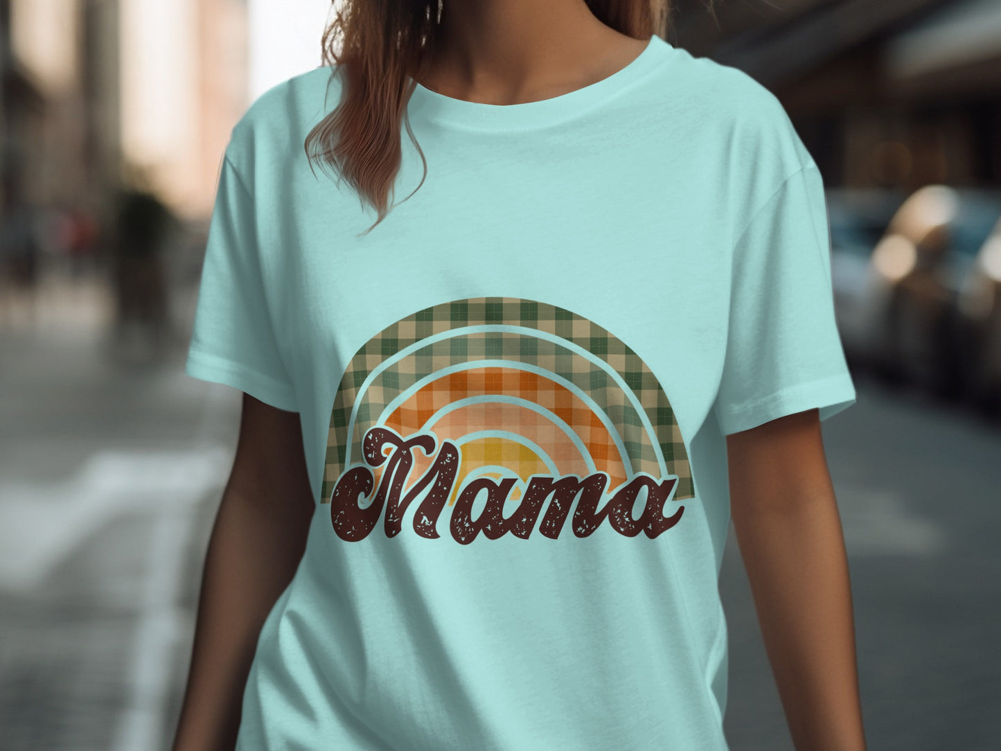 Mama T-Shirt, Plaid Rainbow, Boho Mama Shirt, Trendy Mom Tee, Mother's Day Gift, New Mom T Shirt, Cute Mama TShirt, Shirt for Mom