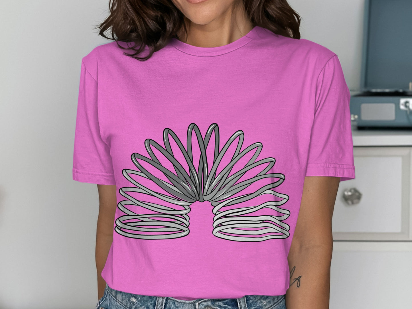 Vibrant Pink Tee with Unique Spiral Design