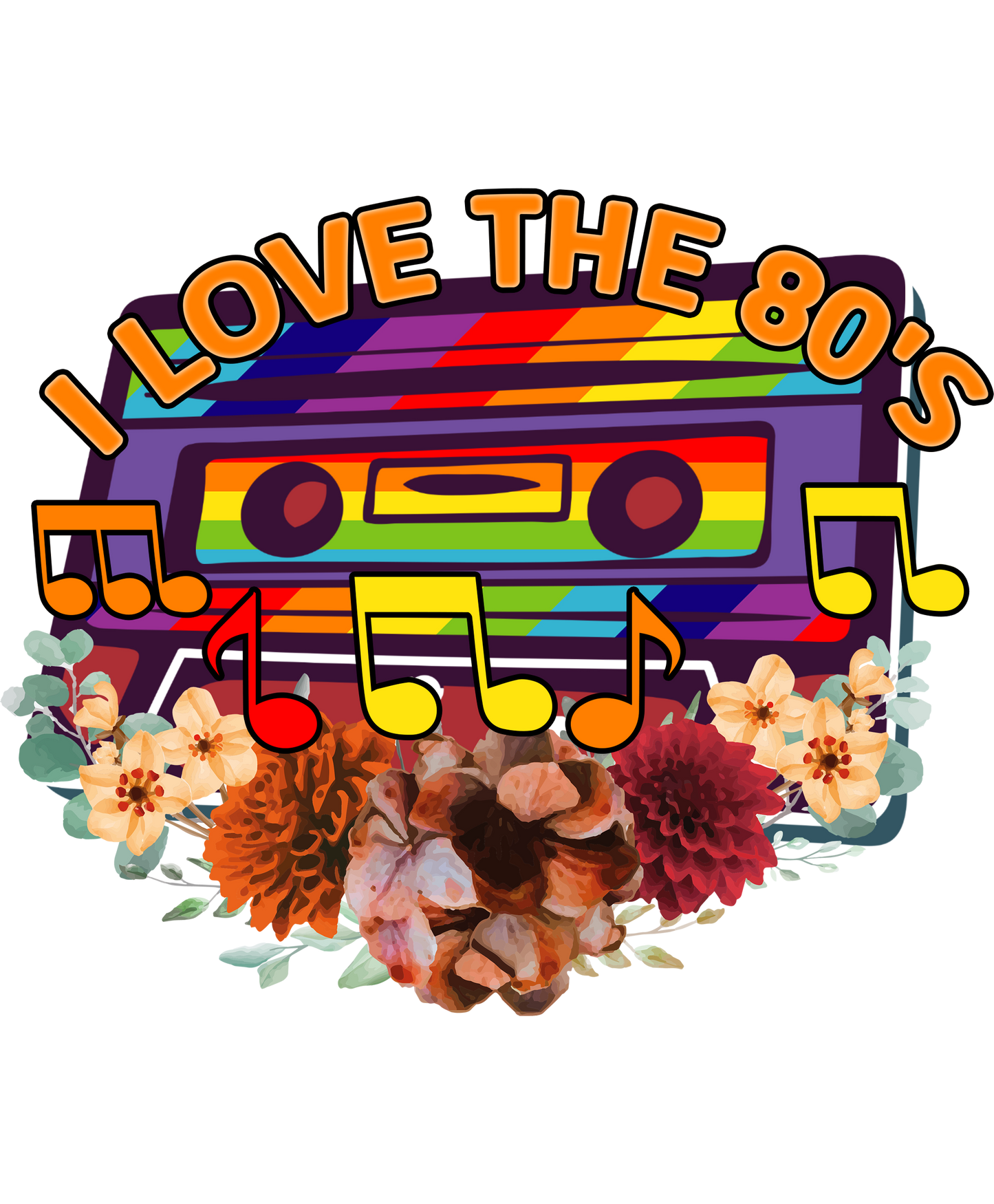 I Love the 80's Retro Cassette Tape with Floral Design