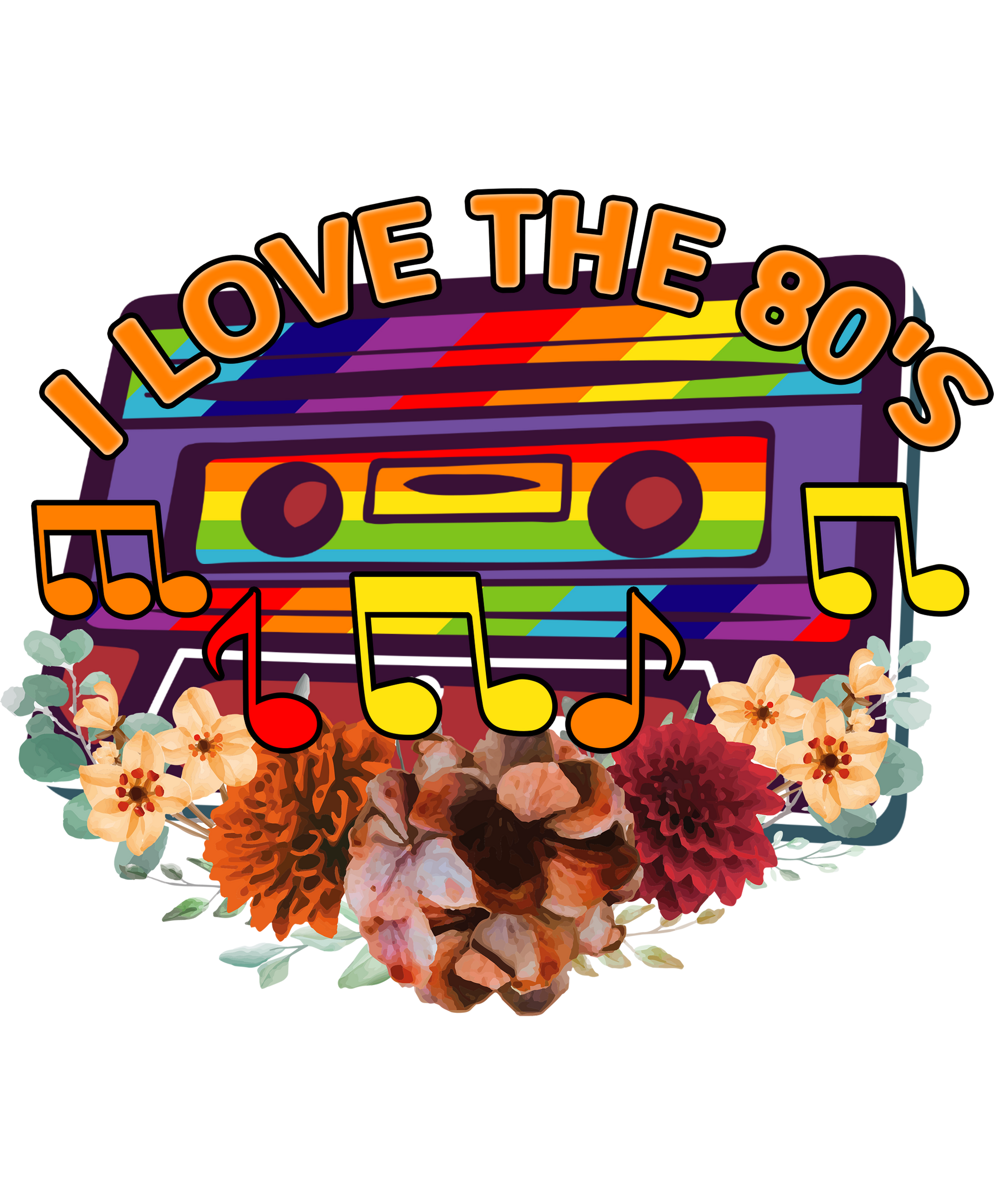 I Love the 80's Retro Cassette Tape with Floral Design