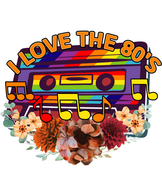 I Love the 80's Retro Cassette Tape with Floral Design
