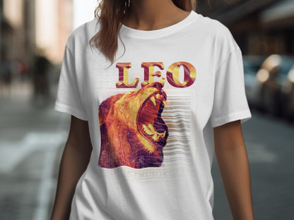 Bold Leo Graphic Tee with Roaring Lion Design