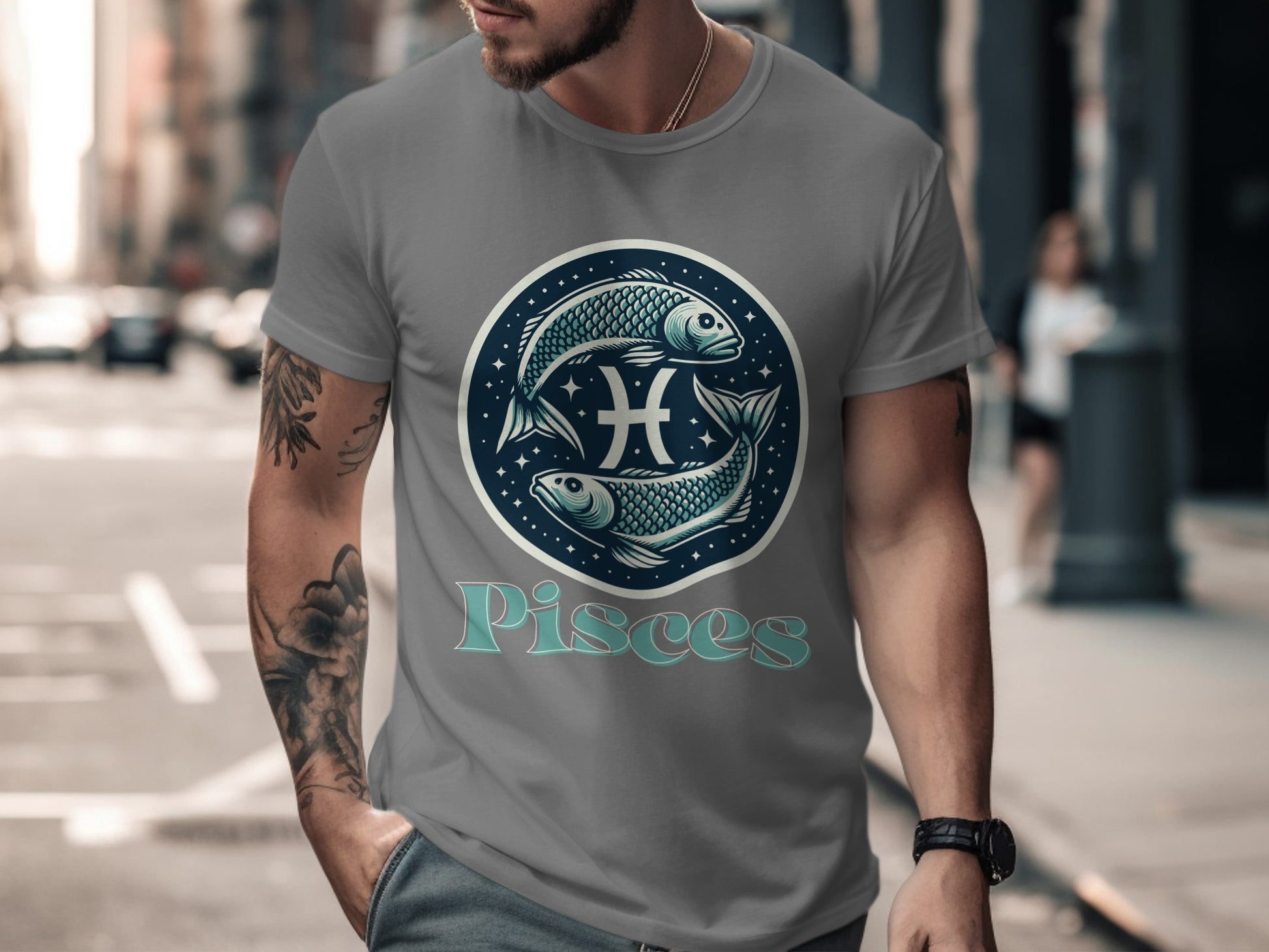 Pisces Zodiac Sign Graphic Short Sleeve T-Shirt