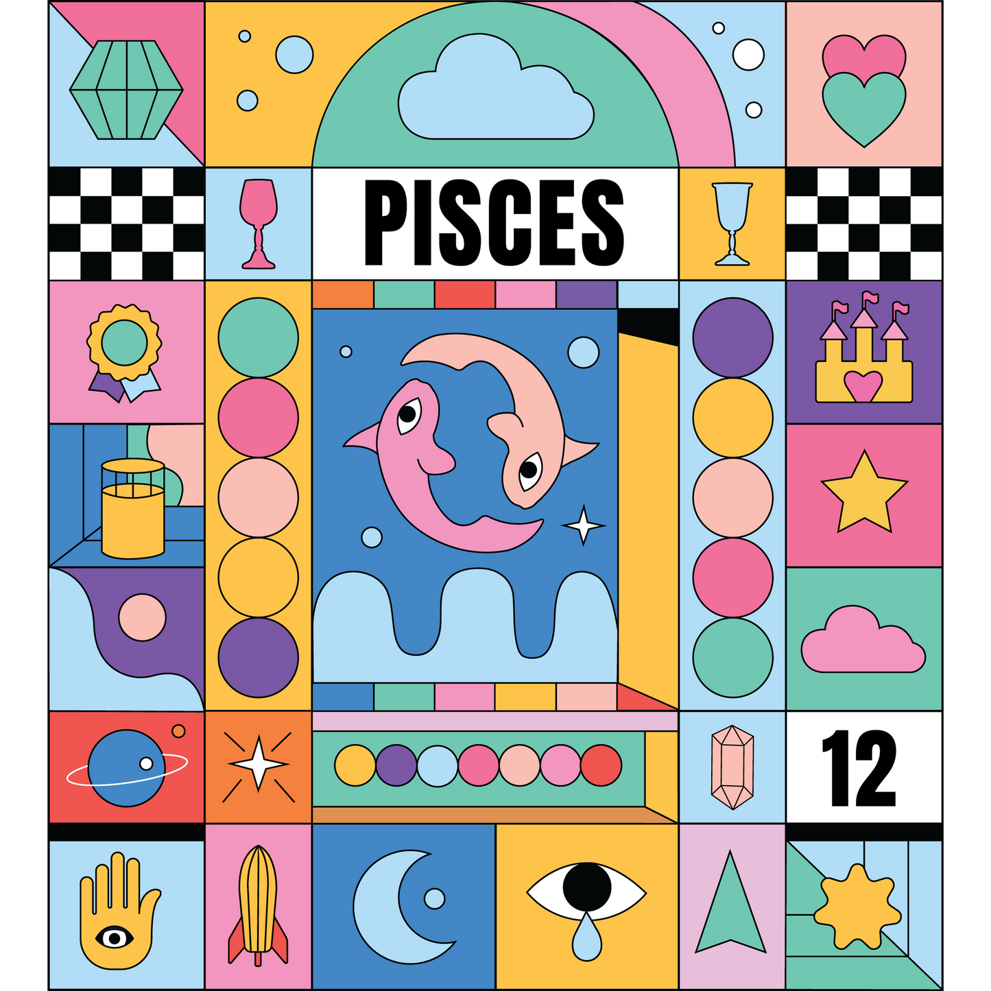 Zodiac Pisces Art Illustration with Colorful Elements