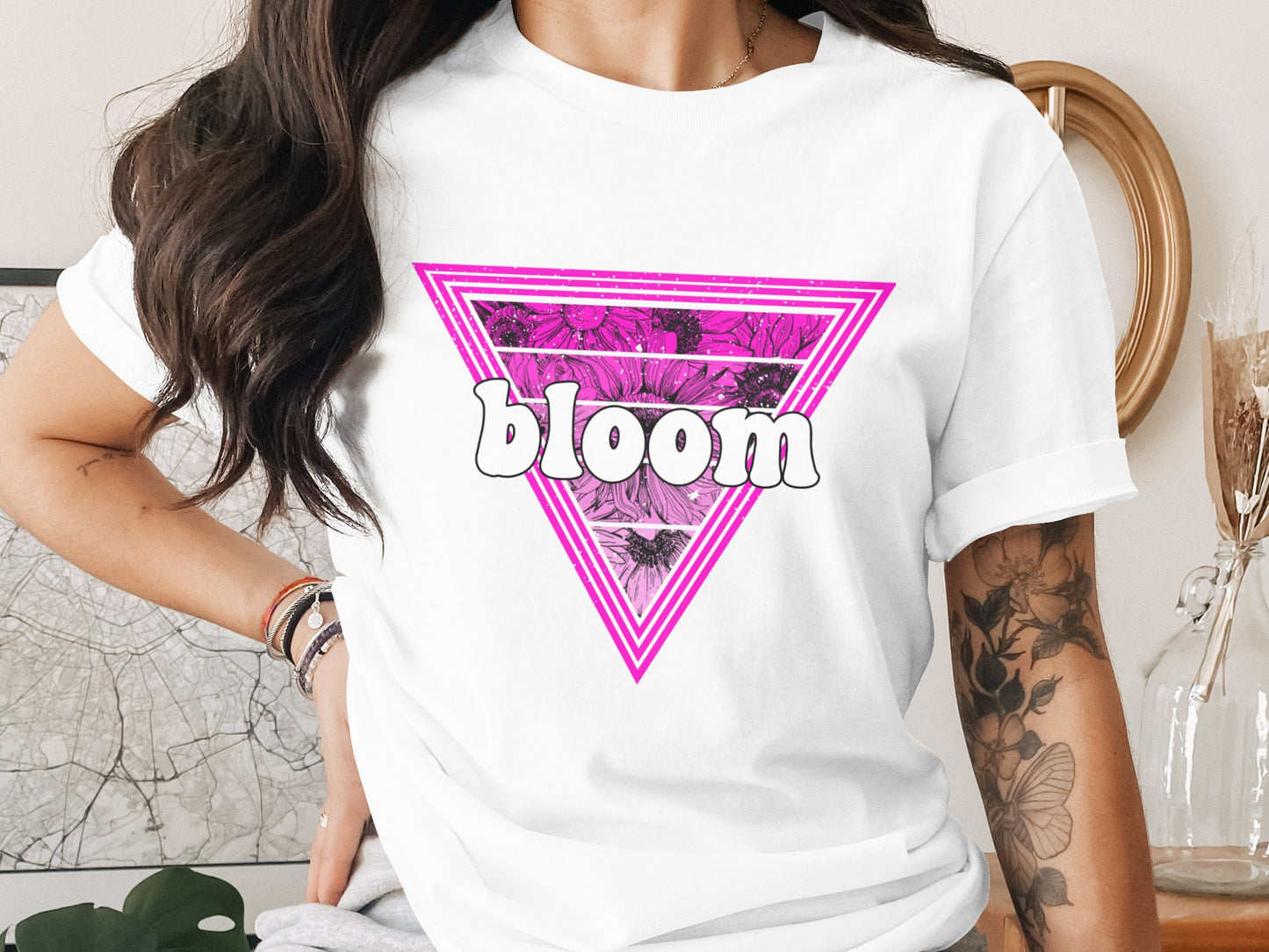Bloom Graphic Tee with Pink Triangle Design