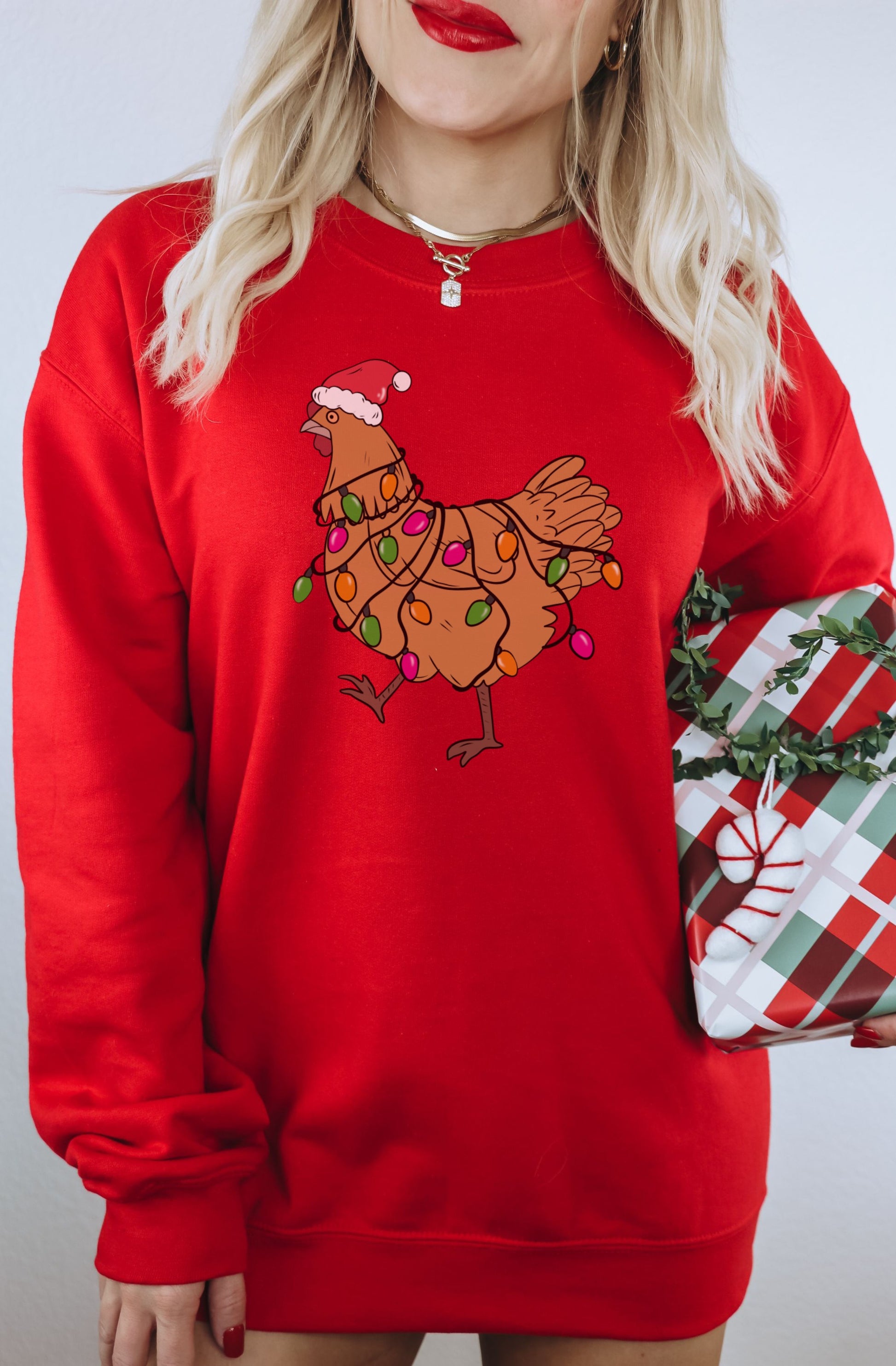Festive Chicken Design Christmas Sweater for Holiday Fun