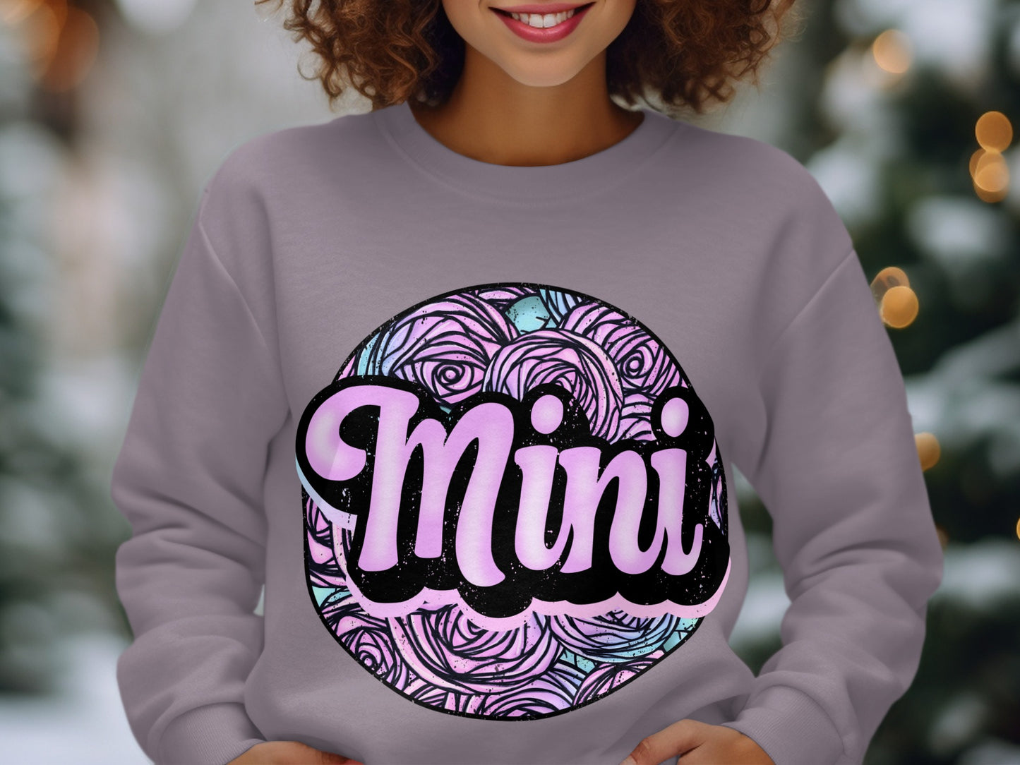 Mini with Artistic Rose Design Graphic Sweatshirt
