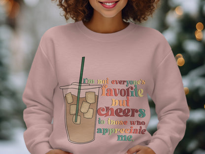 Colorful Sweater with Fun Ice Coffee Graphic Design