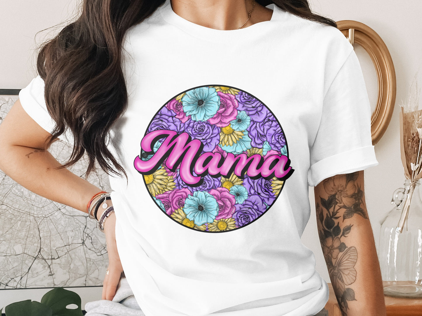 Floral Mama Graphic Tee for Stylish Mothers
