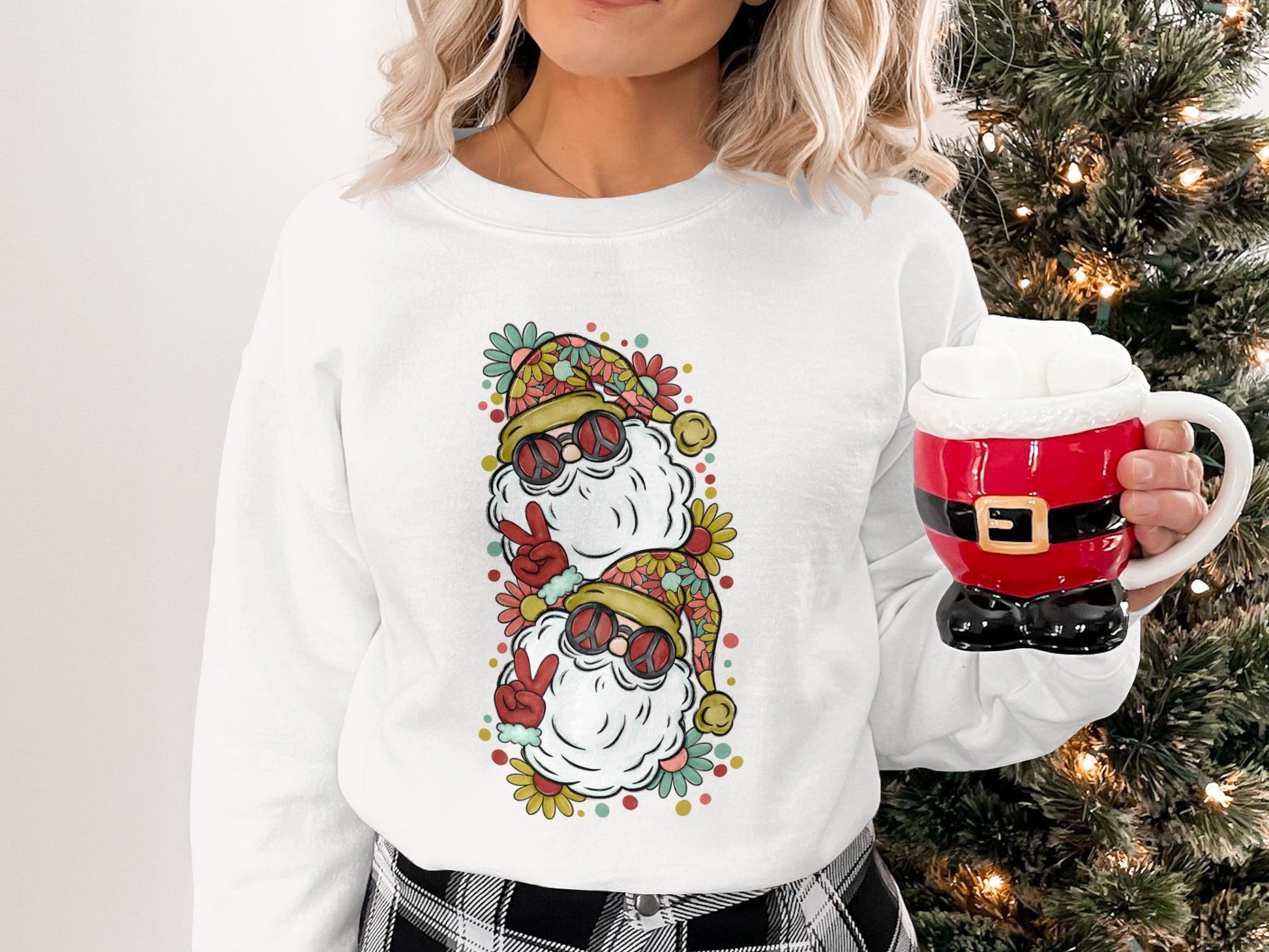Festive Santa Double Peace Sign Holiday Sweatshirt