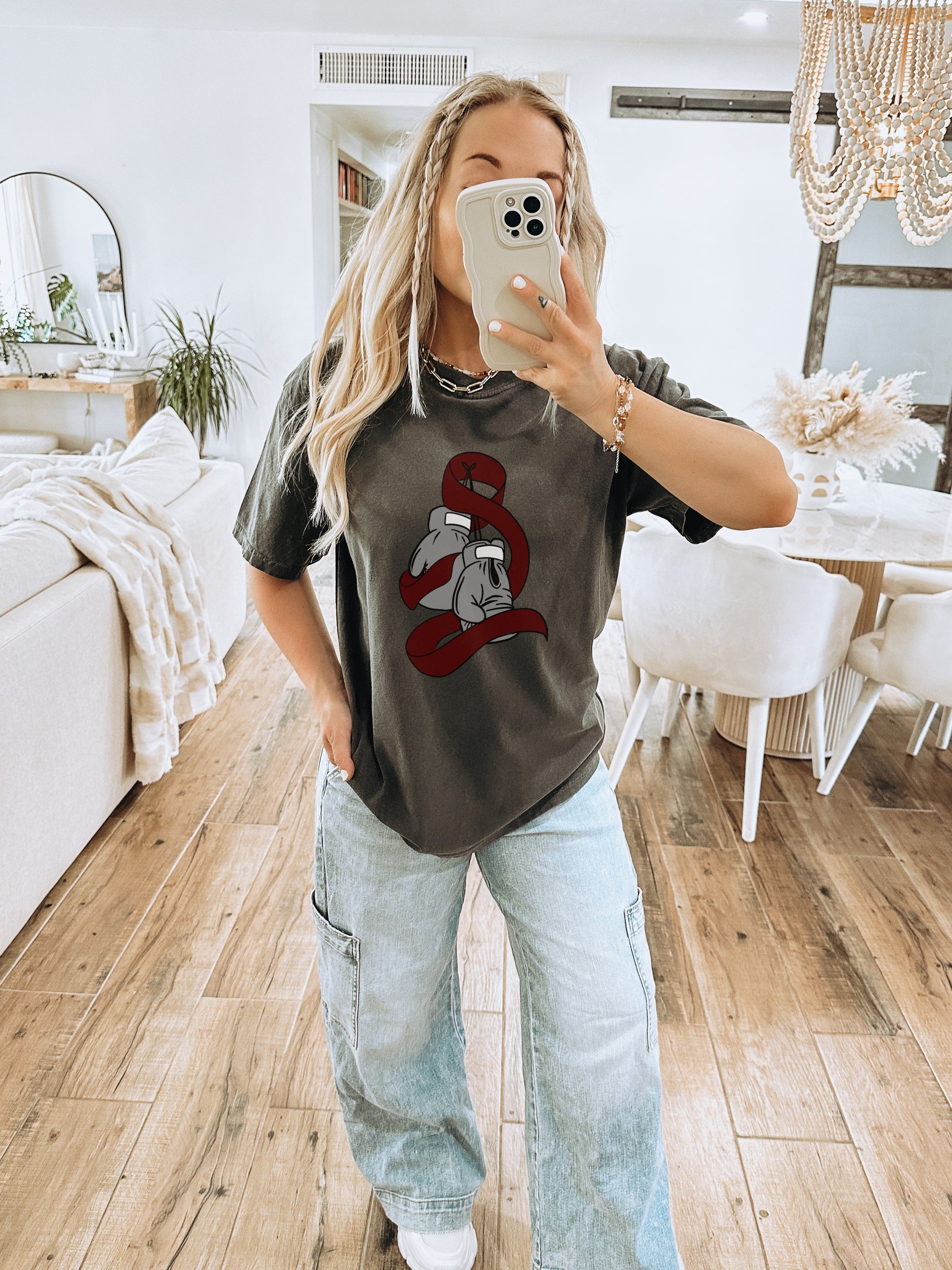 Oversized Tee with Cartoon Character Snake Design