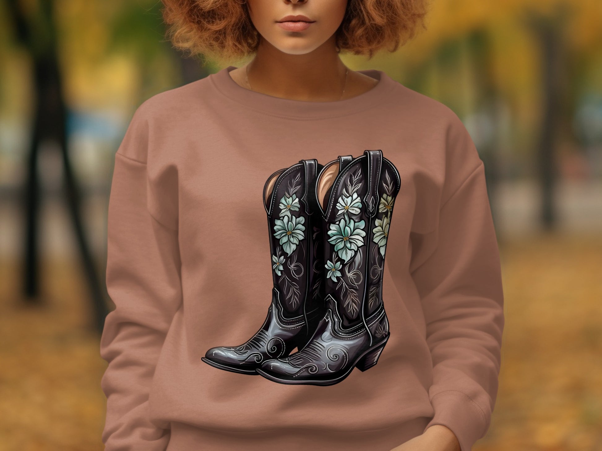 Floral Embroidery Cowboy Boots Graphic Sweatshirt