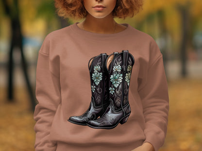 Floral Embroidery Cowboy Boots Graphic Sweatshirt