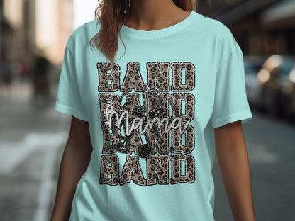 Band Mama Leopard Print Graphic Tee Shirt