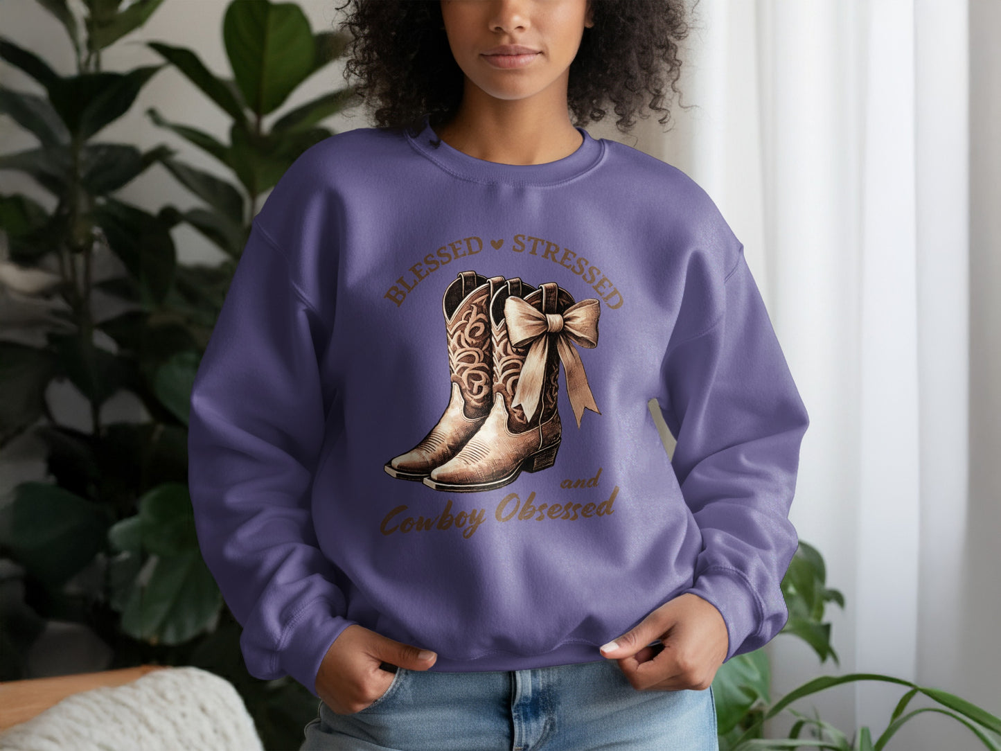 Blessed Stressed Cowboy Obsessed Graphic Sweatshirt