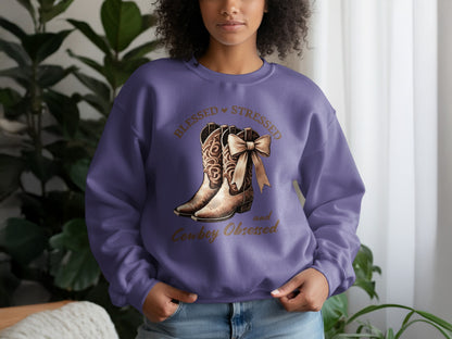 Blessed Stressed Cowboy Obsessed Graphic Sweatshirt