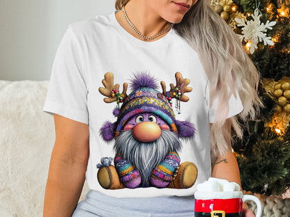 Festive Gnome With Reindeer Antlers Graphic Tee