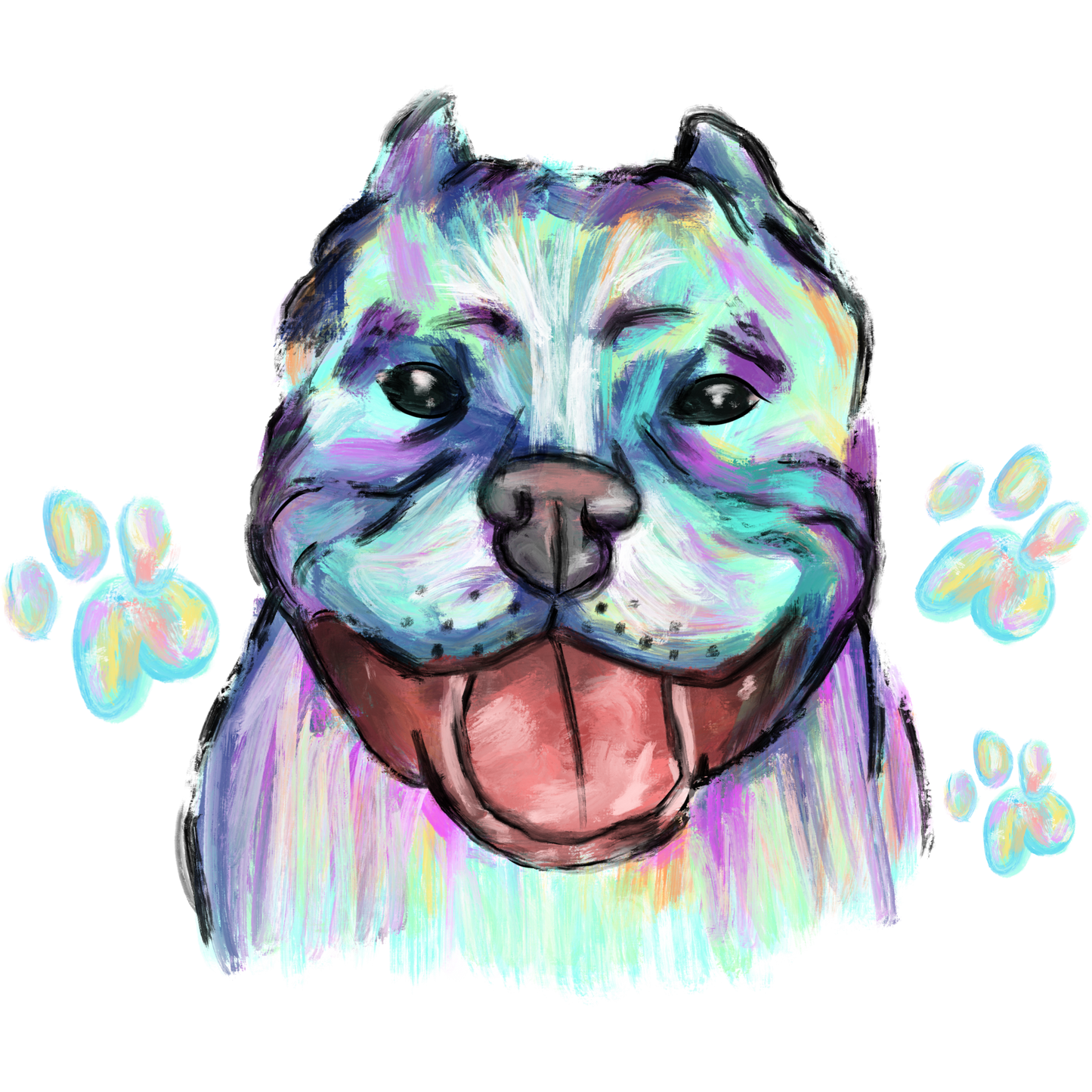 Colorful Dog Portrait with Paw Prints Artwork