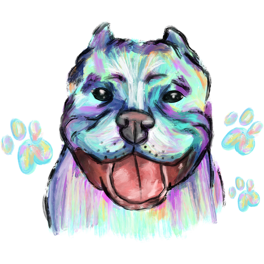 Colorful Dog Portrait with Paw Prints Artwork