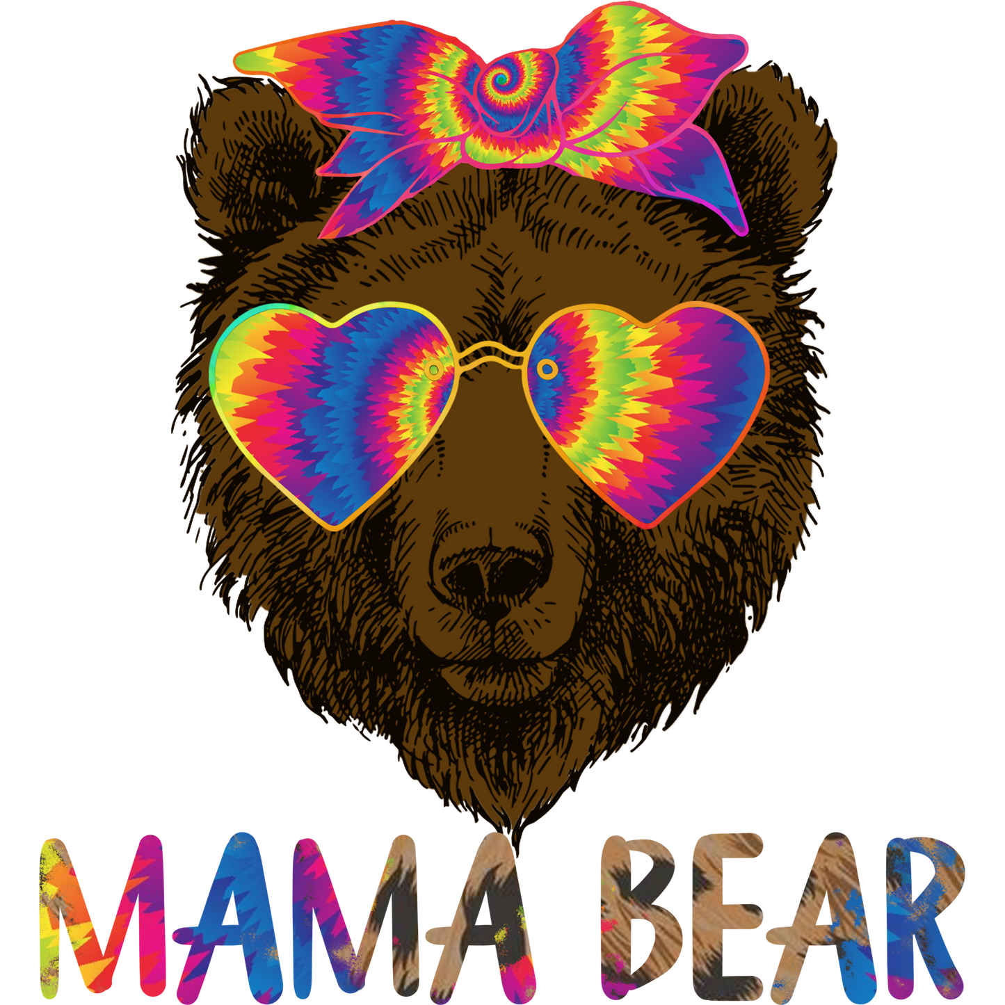 Colorful Mama Bear with Sunglasses Graphic Design