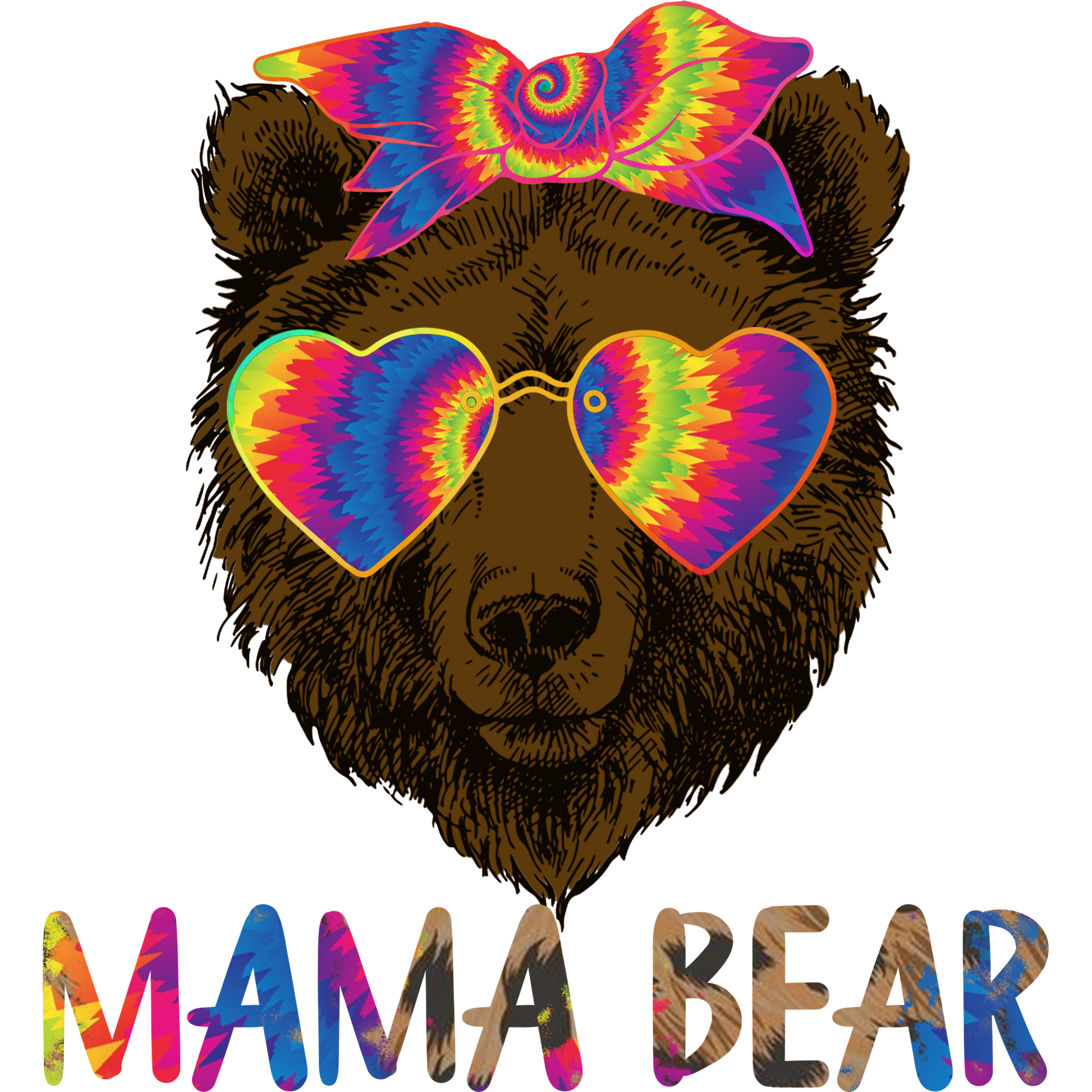 Colorful Mama Bear with Sunglasses Graphic Design