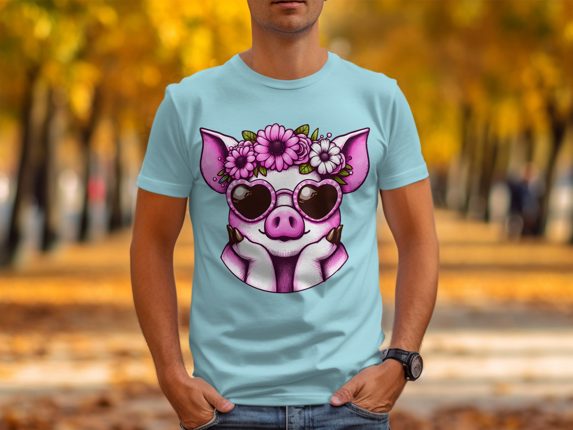 Cool Pig Wearing Heart Sunglasses T-shirt Design