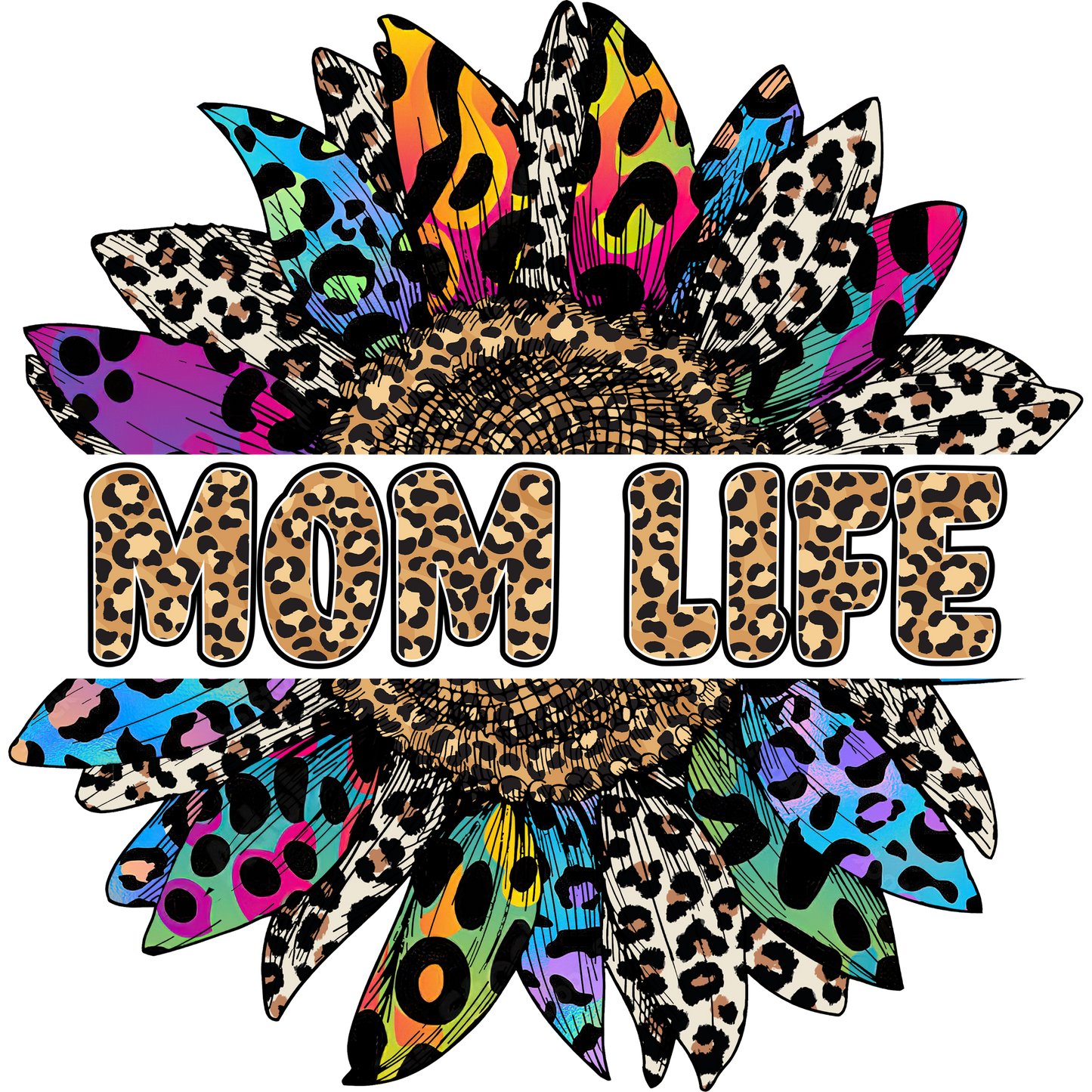 Colorful Leopard Print Mom Life Sunflower Design