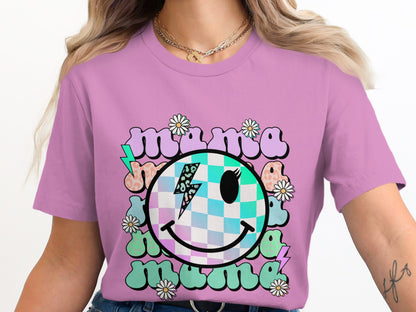 Colorful Checkered Smiley Face Graphic Tee