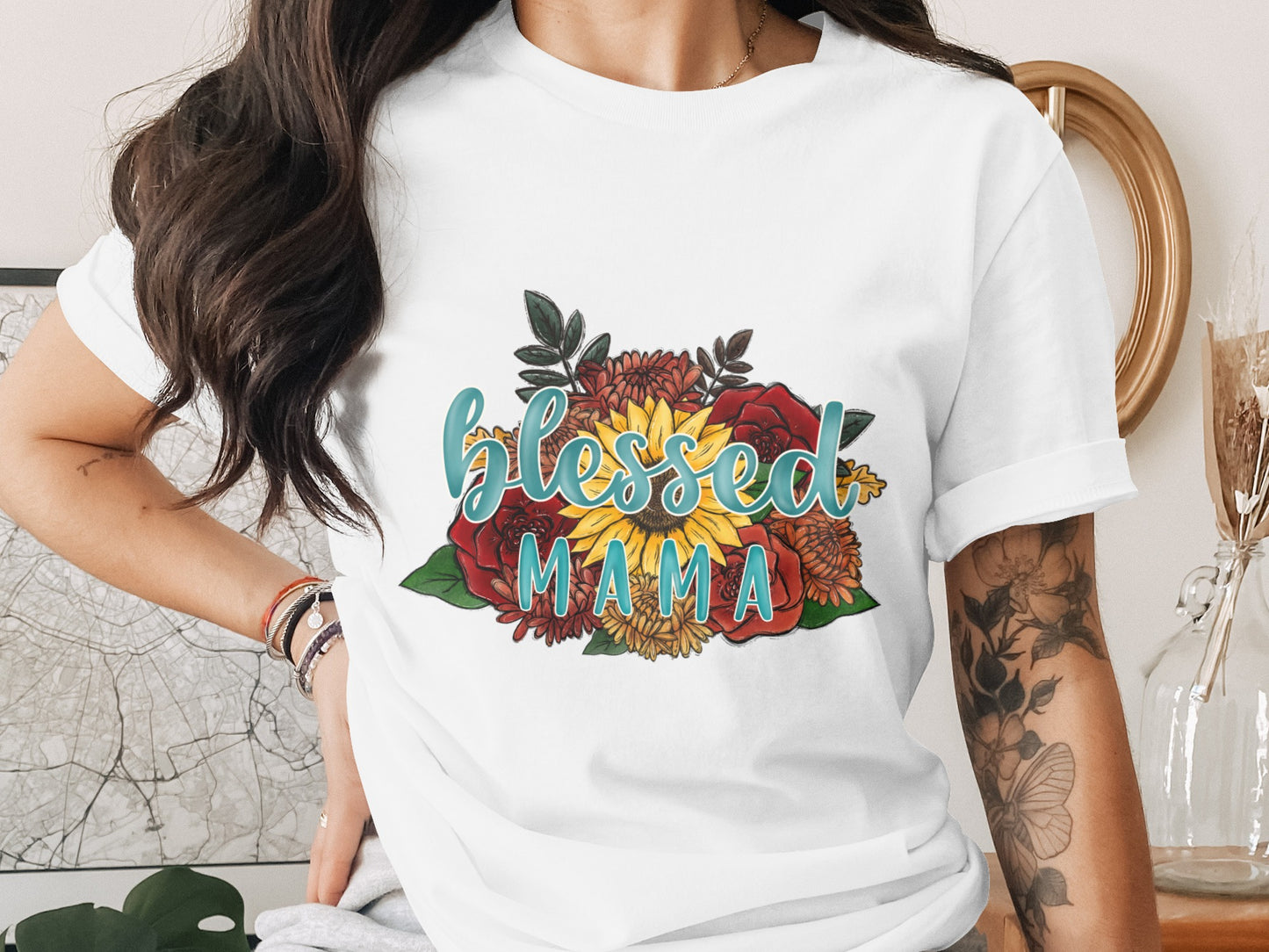 Blessed Mama Floral Graphic Tee Shirt