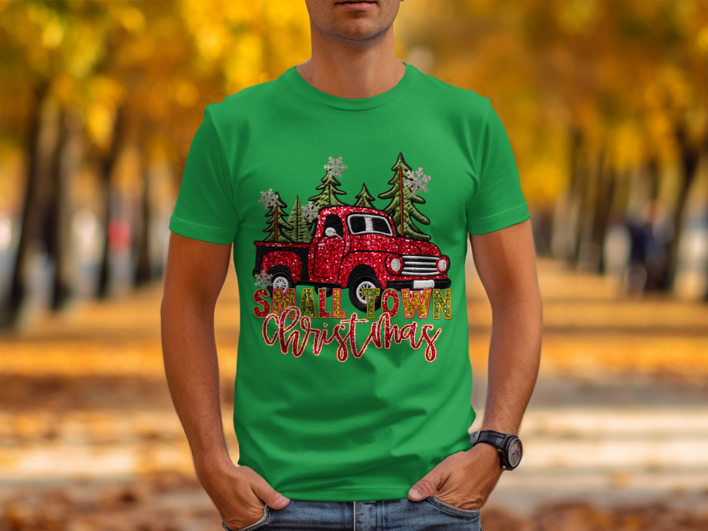 Small Town Christmas with Vintage Red Truck Shirt